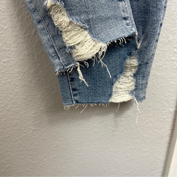 Good American Good Waist Jeans Indigo Distressed Raw Chewed Hem - Picture 4 of 12